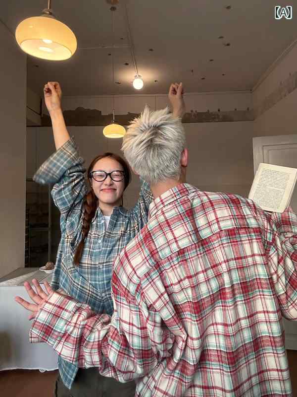 メンズ シャツ オックスフォード オールシーズン トップス R 1 DGE アメリカン レトロ 起毛 チェック 柄 長袖 シャツ メンズ レディース カジュアル...