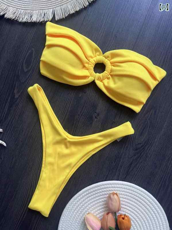 水着 レディース タンキニ Avaと アメリカ レディース チューブ トップ 無地 レース スプリット ビキニ 水着 ピアス 魅惑的 温泉