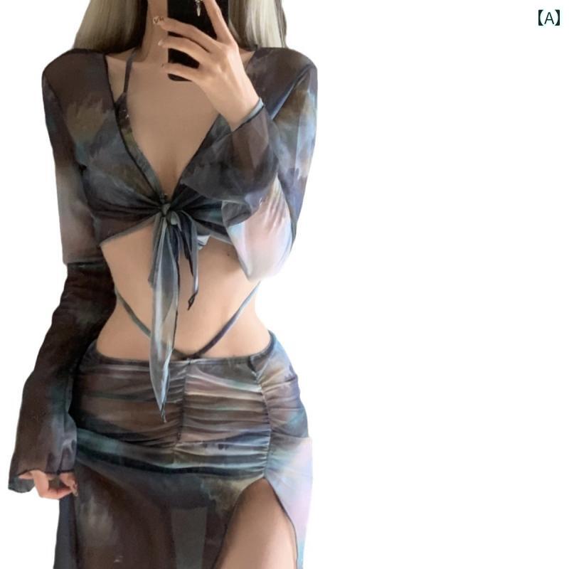 水着 レディース タンキニ 韓国 ファッション レディース ロング スカート ビキニ 4点 セット 魅惑的 欧米の 肉 感 スリムフィット スプリット 水着 バケーション