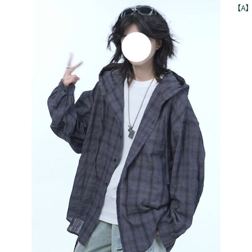 メンズ シャツ オックスフォード オールシーズン トップス 男性用 グレーの フード付き チェック 柄 長袖 シャツ 高級で な 日焼け防止 ゆったり ドレープの カジュアル ジャケット メンズ シャツ オックスフォード オールシーズン トップス 男性用 グレーの フード付き チェック 柄 長袖 シャツ 高級で な 日焼け防止 ゆったり ドレープの カジュアル ジャケット