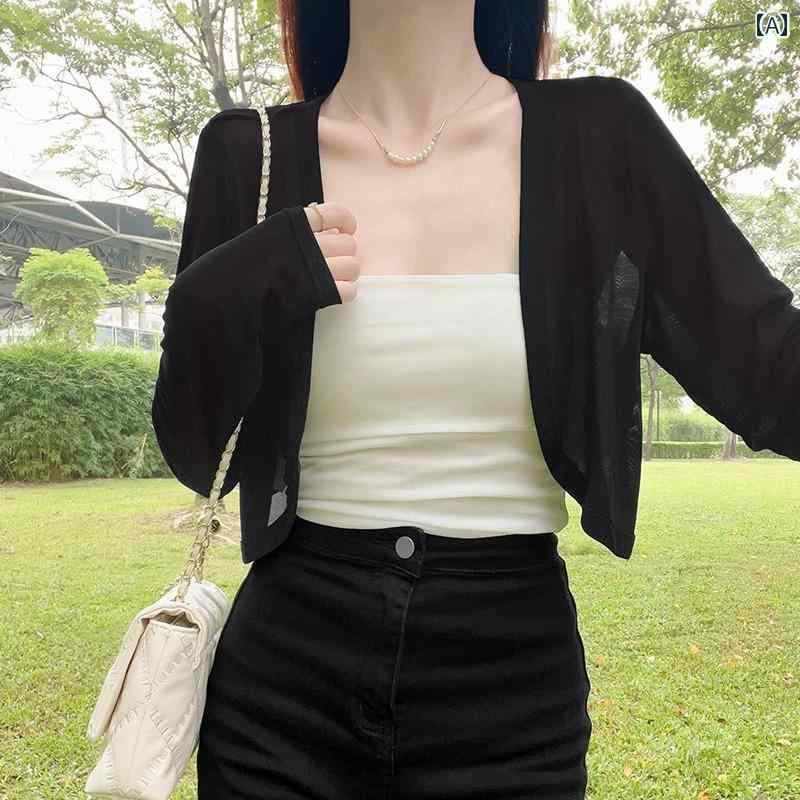 ニットカーディガン サマーカーディガン オフィス ビジネス カジュアル 女性用 小さい カーディガン 付き サスペンダー スカート 高級 夏用 日焼け防止 薄手 冷感 ホワイトメッシュ アウター ショール ショート