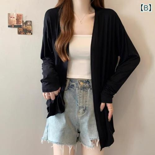 ニットカーディガン サマーカーディガン オフィス ビジネス カジュアル 高級 モダール 素材の 夏用 レディース 長袖 カーディガン 太めの 人向け 大きいサイズ スリミング ミディアム ロング 丈 アウター ショール コート トップ