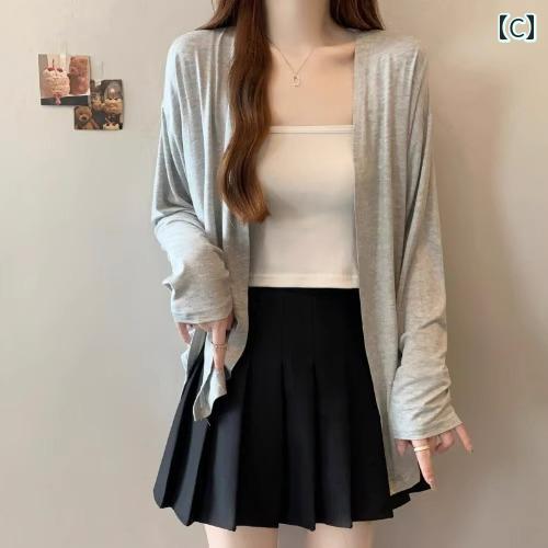 ニットカーディガン サマーカーディガン オフィス ビジネス カジュアル 高級 モダール 素材の 夏用 レディース 長袖 カーディガン 太めの 人向け 大きいサイズ スリミング ミディアム ロング 丈 アウター ショール コート トップ