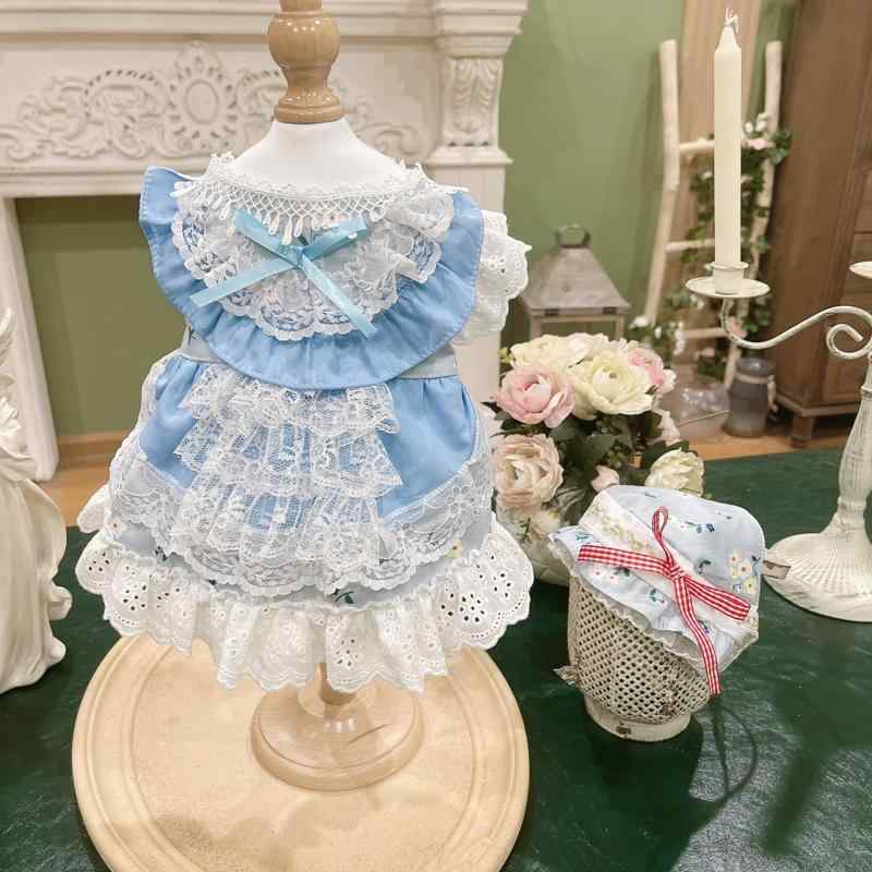 【 Xmya】 ペット 猫 犬 ウサギ 服 スカート ブルー プリンセス ヨークシャー ビション