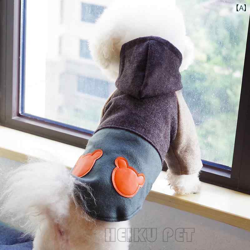 ペットの 犬の 服 ポメラニアン テディ 英国 ショート 猫 トレーナー 厚手 冬 暖かい フード付き ファ..