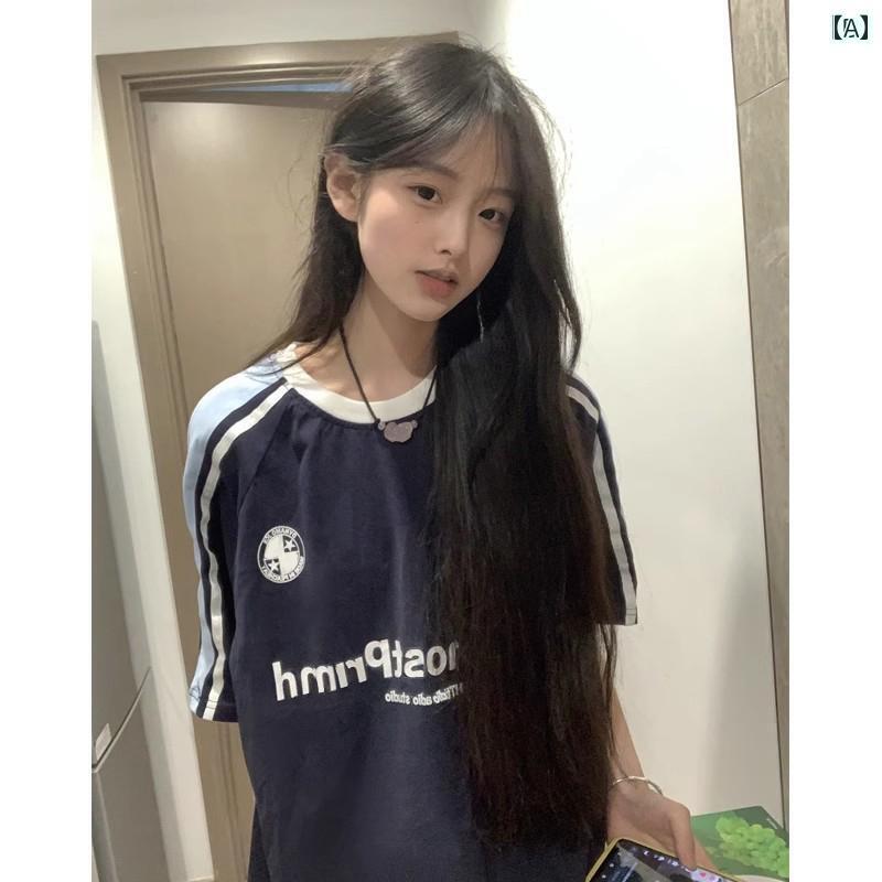 レディース トップス アメリカン カジュアル ラグラン 半袖 Tシャツ レディース 夏 2024 オーバー サイ..