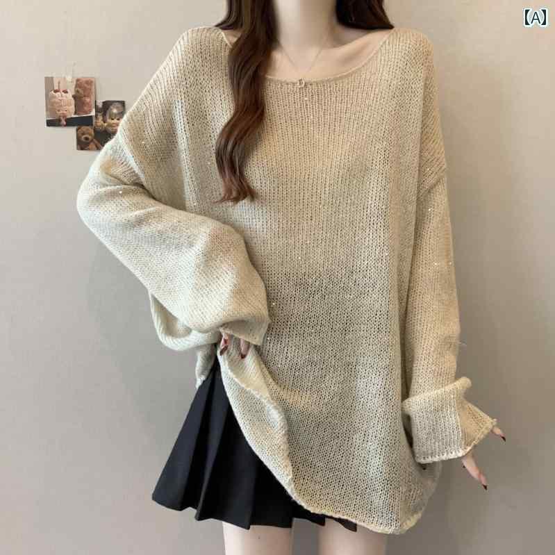 レディース トップス ライト ブルーの 薄手 ニット 長袖 Tシャツ 女性用 2025年 早春 大きめ サイズ mm..