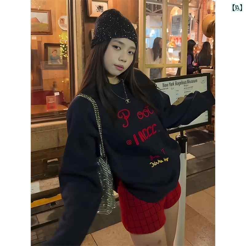 レディース トップス な 文字と プリント ゆったり 長袖 オーバー サイズ カジュアル カップル トップ..