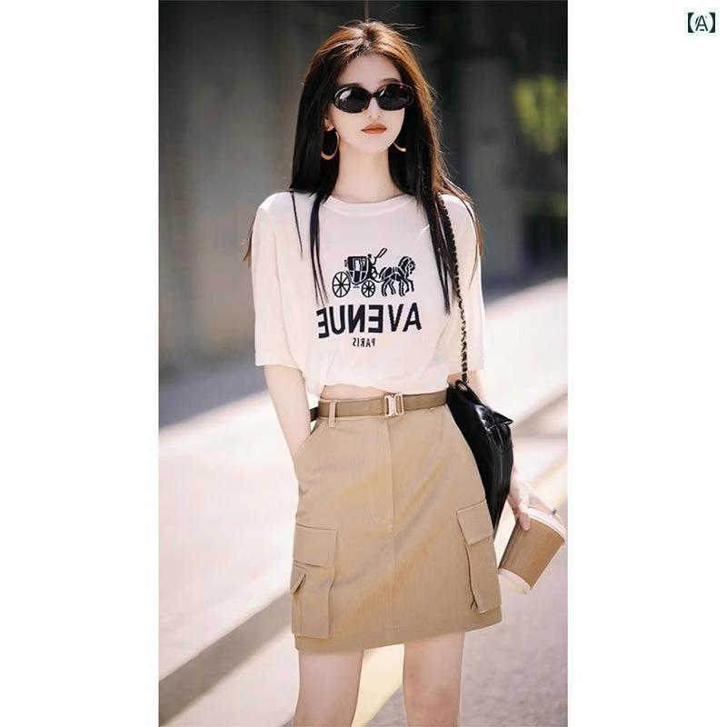 レディース トップス 2025 スリム トップ アメリカン レトロ ストレート ショルダー ホワイト 半袖 Tシ..