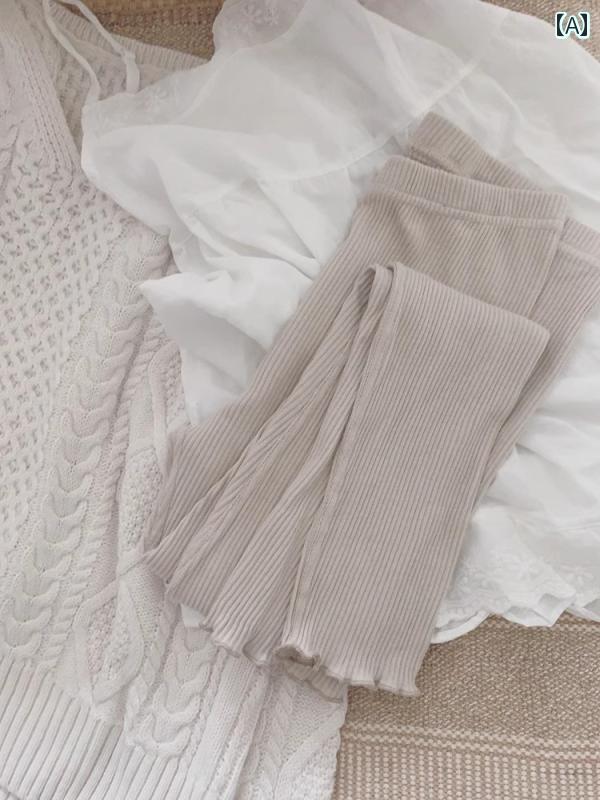 レディース パンツ レディース 綿 リブ 編み レギンス 和風 ガール スイートガール 菌類 レース パンツ 伸縮性小 足 レディース 春秋