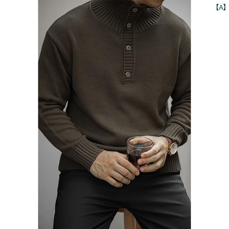 おしゃれ サンダル レディース アメリカン ヘビーウェイト 5 針 タートルネックセーター ゆったり 肩の スタンドカラー セーター ジャケット 秋冬 メンズ