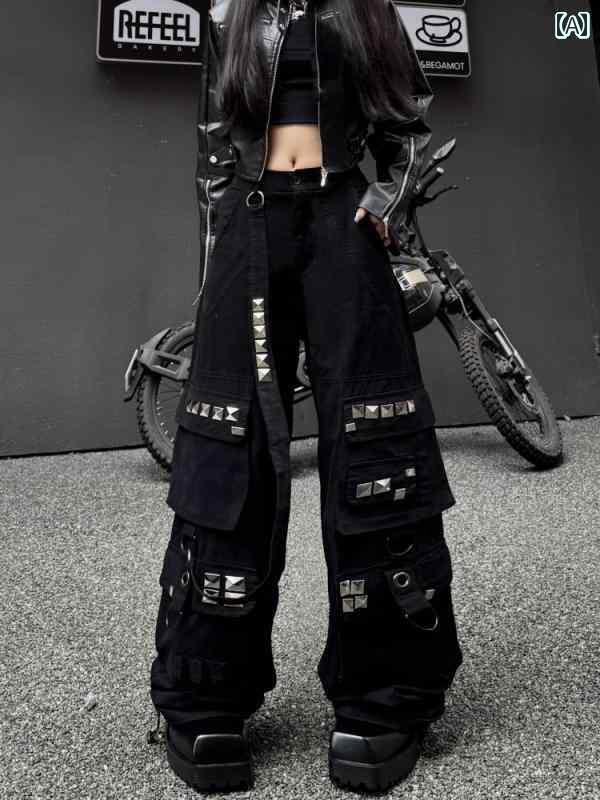 ダンス衣装 セットアップ ワイドパンツ ストリート パンク ヘビーデューティー スタッズ ウォッシュ ホ..