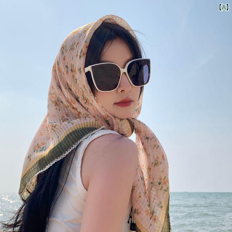 バンダナ おしゃれ レディース の 花柄 コットン＆ リネン スクエア スカーフ 90 cm ガーゼ 畑 仕事用 ..