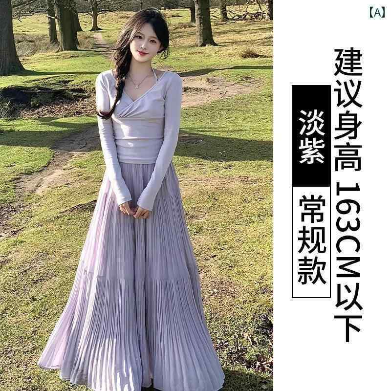 レディース スカート パープル スカート レディース 春と 夏 2025 ハイウエスト ビッグ スイング プリ..