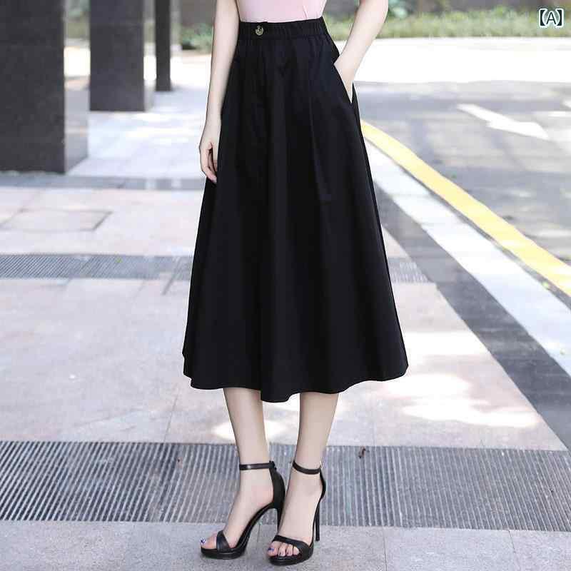 レディース スカート 2025 春秋 白 スカートの ミドル 丈 スカート レディース 夏 a ライン ロング
