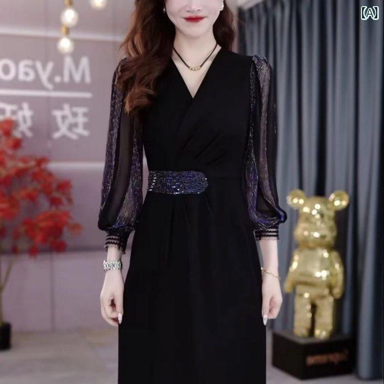 おしゃれ スカート ドレス 2024 フレンチスタイル ドレス新 スタイル 高級 秋 スリム 高級 スリム スカート ロング 婦人服