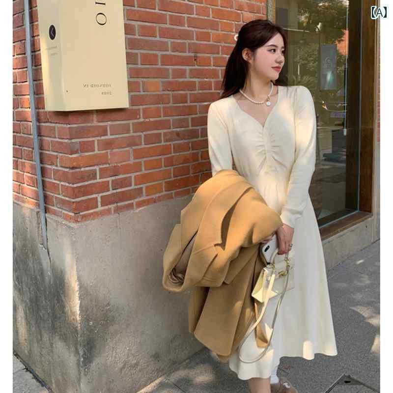 おしゃれ スカート 2025 春 ミドル 丈 セーター ドレス スプライシング ボトムインナー ドレス レディース 春