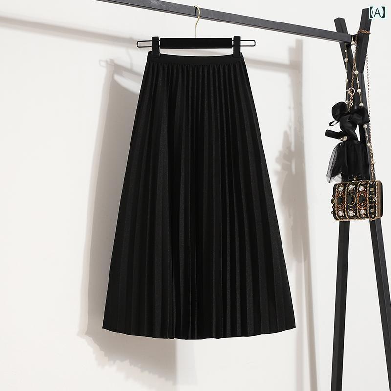 オシャレ ワンピース ダイナミック ゲディ 春秋 マルベリー シルク スカート ハイウエスト スリム 大きいサイズ aライン ミドル 丈 プリーツスカート(4)