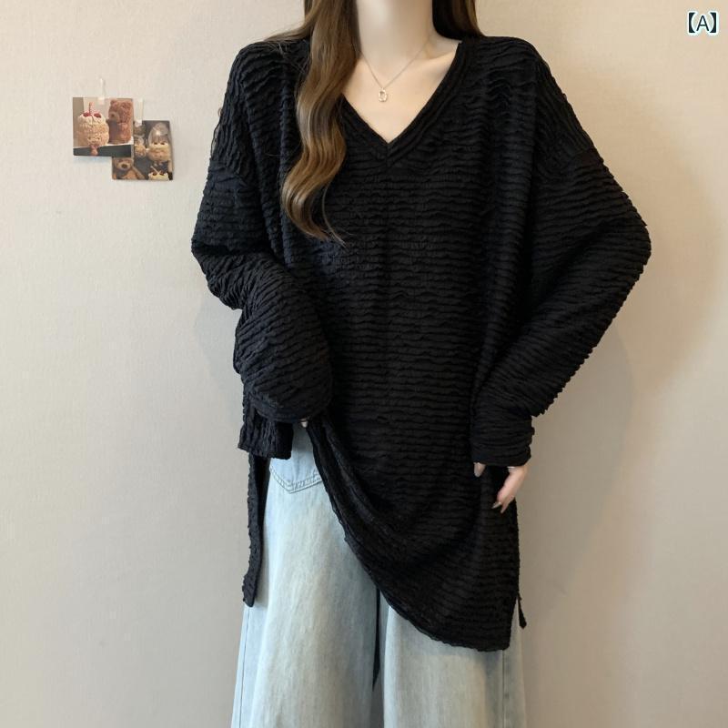 レディース レディース 大きいサイズ レディース ゆったり だらしない スタイル 長袖 Tシャツ シャツ 秋 太め mm スリム ヒップ カバー トップス