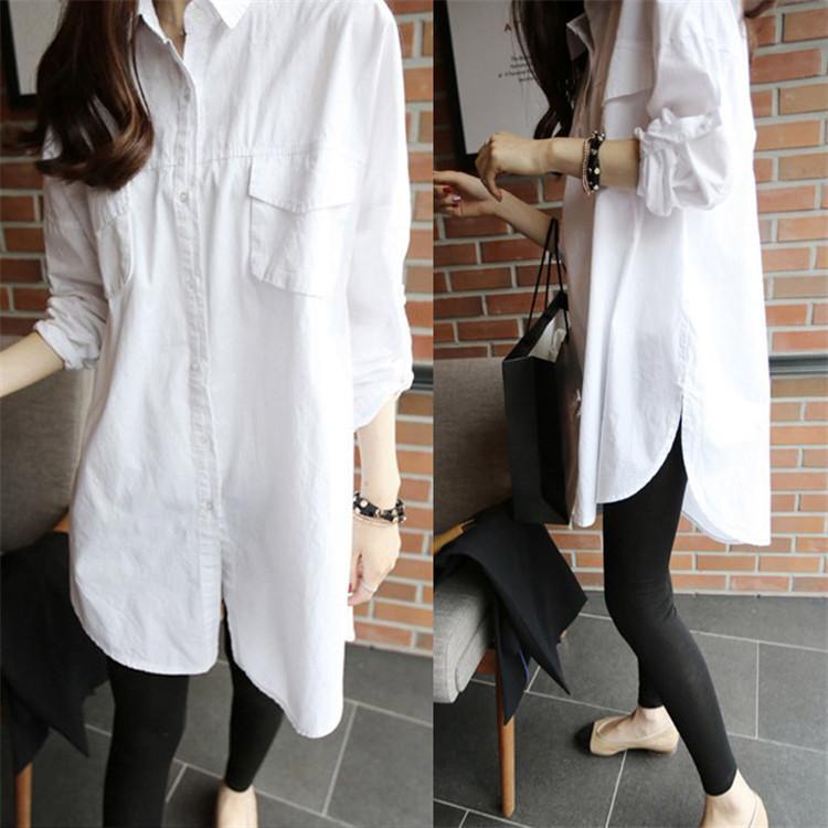 大人 オシャレ 服 スタイル シャツ レディース ロングスリーブ ミドル 丈 サイドスリット 韓国 ホワイ..