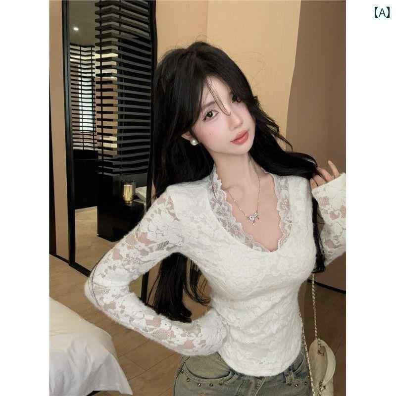 レディース トップス インナー レース フック フラワー Vネック 早春 着用 インナーウェア 春秋 外 可..