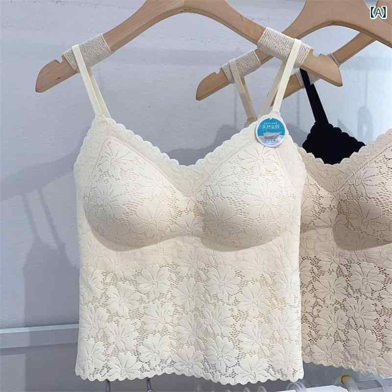 レディース トップス インナー 小 胸 ギャザー シームレス 薄型 カップ 立体 レース フック フラワース..