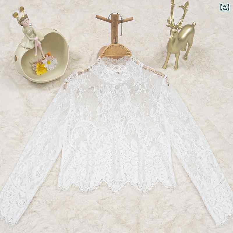 レディース トップス 女性用 レース レイヤリング シャツ ブラック トップ ショート スタイル 2025 春 ..