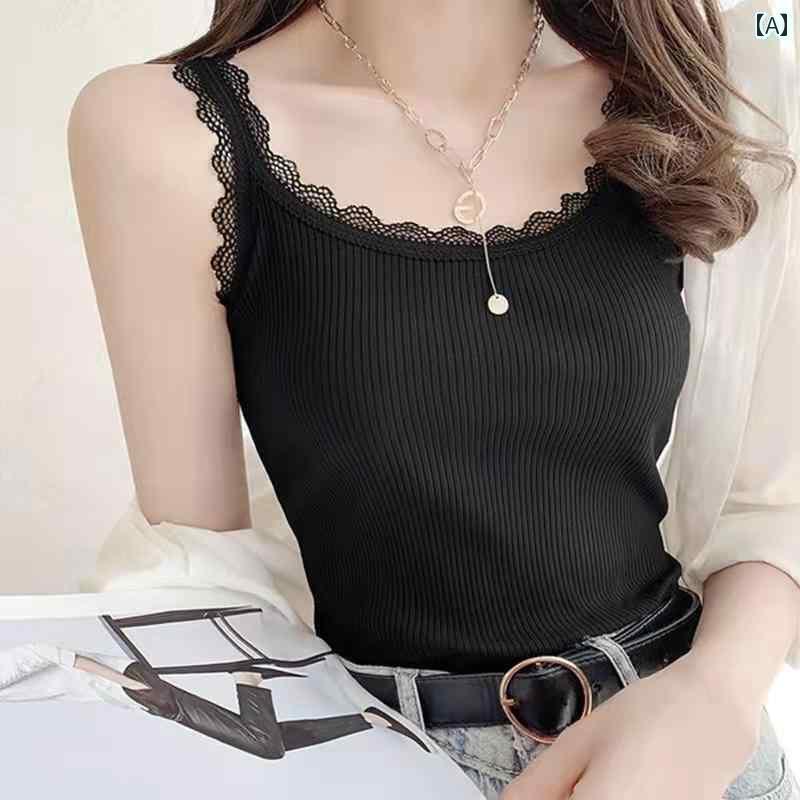 レディース トップス 春夏用 レース 縁 付き レディース 糸入り キャミソール 大きいサイズ 着 痩せ やせ アウター インナー ボトムス ノースリーブ トップス 春夏