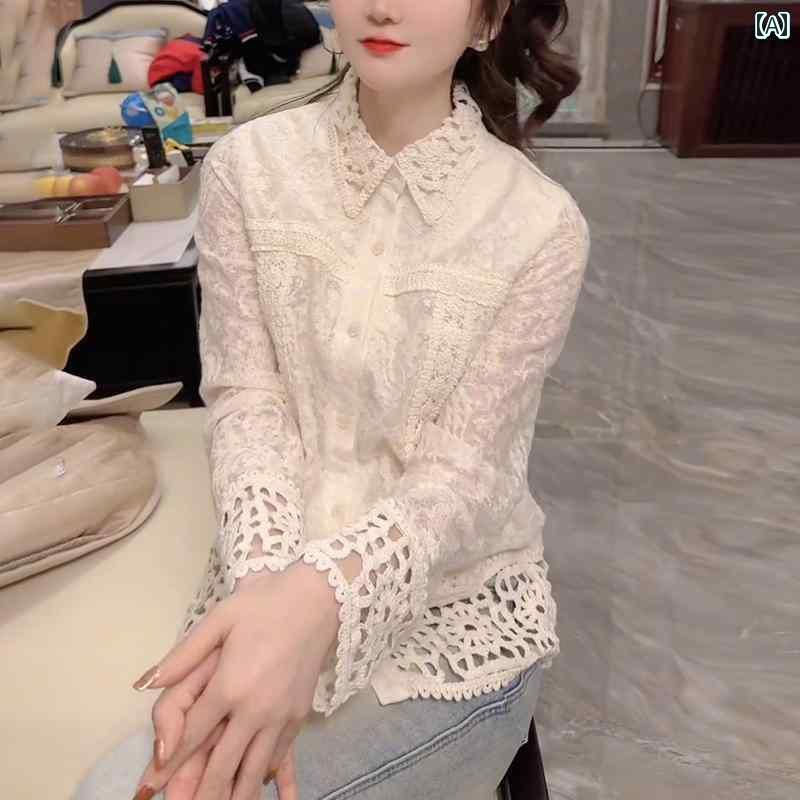 レディース トップス 春の レディース フレンチ レース レイヤリング シャツ 大きいサイズ 高級で 年齢..