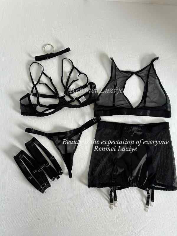 ガーターベルト 普段使い シンプル RenmeiLuziye【 Desire】 魅惑的 魅力的 透明 メッシュ ギャザー ガーター 下着 セット 女性用