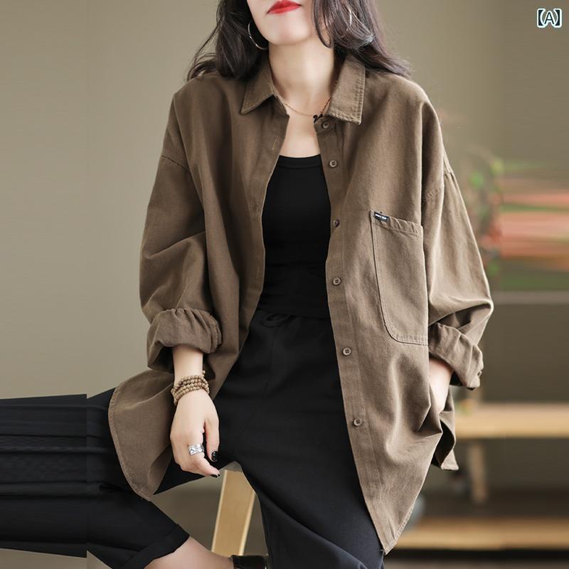 レディース トップス かわいい 2024 レディース カジュアル シャツ ジャケット 秋 大きいサイズ ゆったり 長袖 トップ