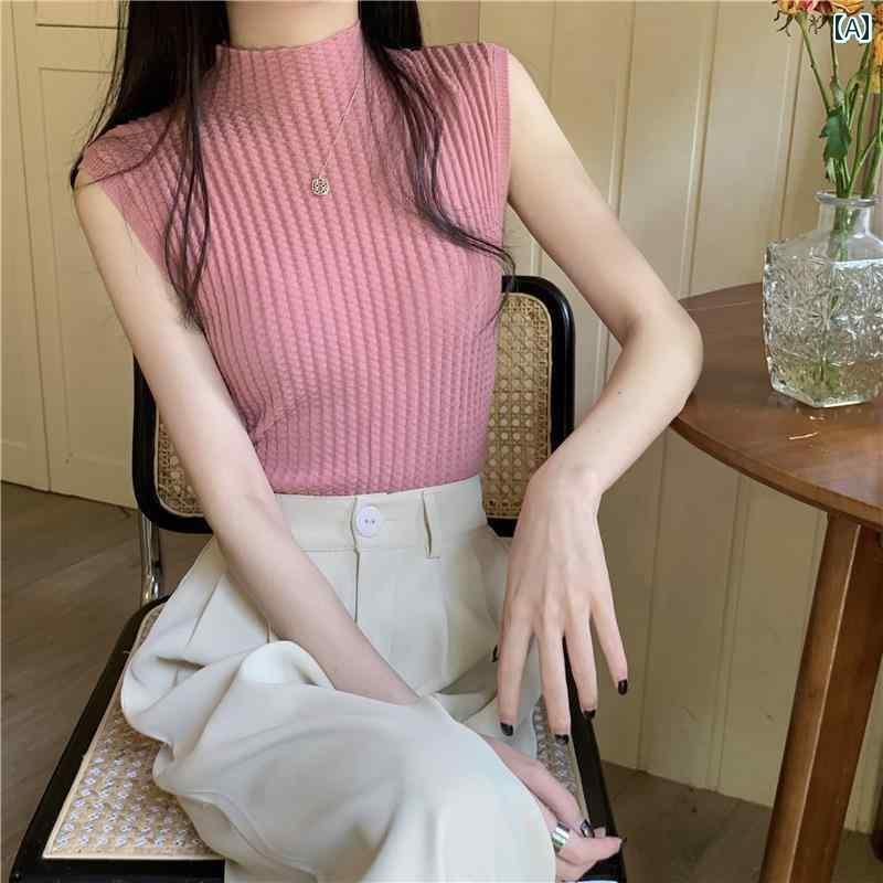 レディース トップス かわいい Lixu ハーフ タートルネックニット ベスト ノースリーブ レイヤリング ..