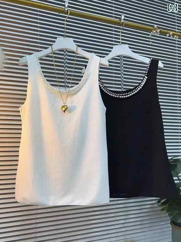 レディース トップス かわいい 大きいサイズレディース ストライプ コットン 伸縮性 ボトム ベスト 春夏 ガール ヘビー ビーズ トップ