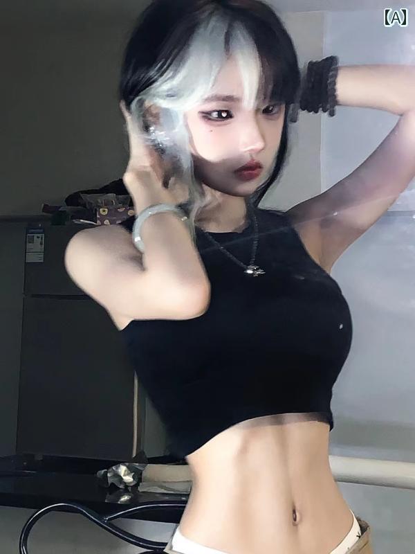 レディース トップス アメリカン ショート スレッド ボトム キャミソール 小さい ベスト 女性用 夏用 スリム ノースリーブ アウター お腹を 見せる トップス