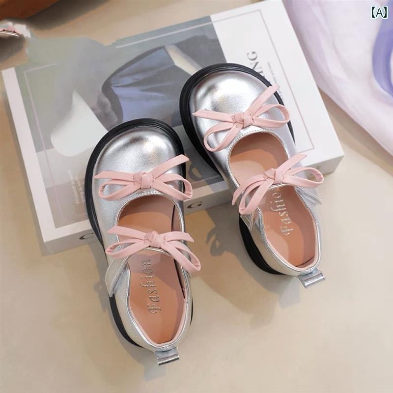 キッズ 子供 靴 バラバラ プリンセス シューズ ガールズ レザーシューズ 2025 春秋 子供用 シングル シルバー リトル ガール ロリ(4)