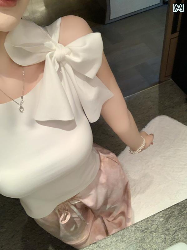 レディース トップス かわいい 愛しの 千 金 ミルクパウダー バス ホワイト 立体 リボン ノースリーブ..