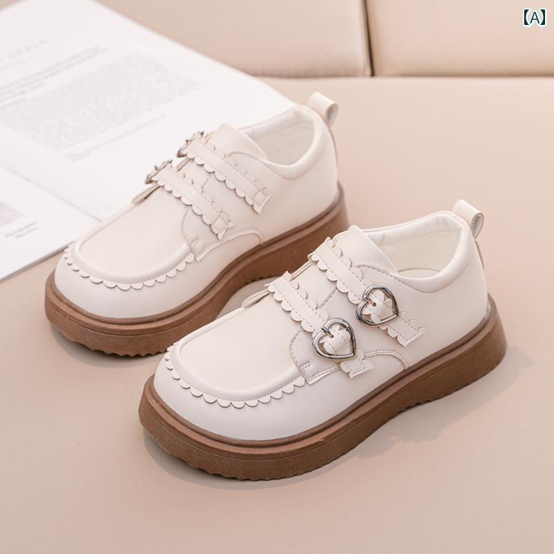 キッズ 子供 靴 女の子 革靴 2025 春秋 子供の スタイリッシュな プリンセス シューズ ビッグ キッズ ブラック パフォーマンス ガールズ ホワイト シングル(4)