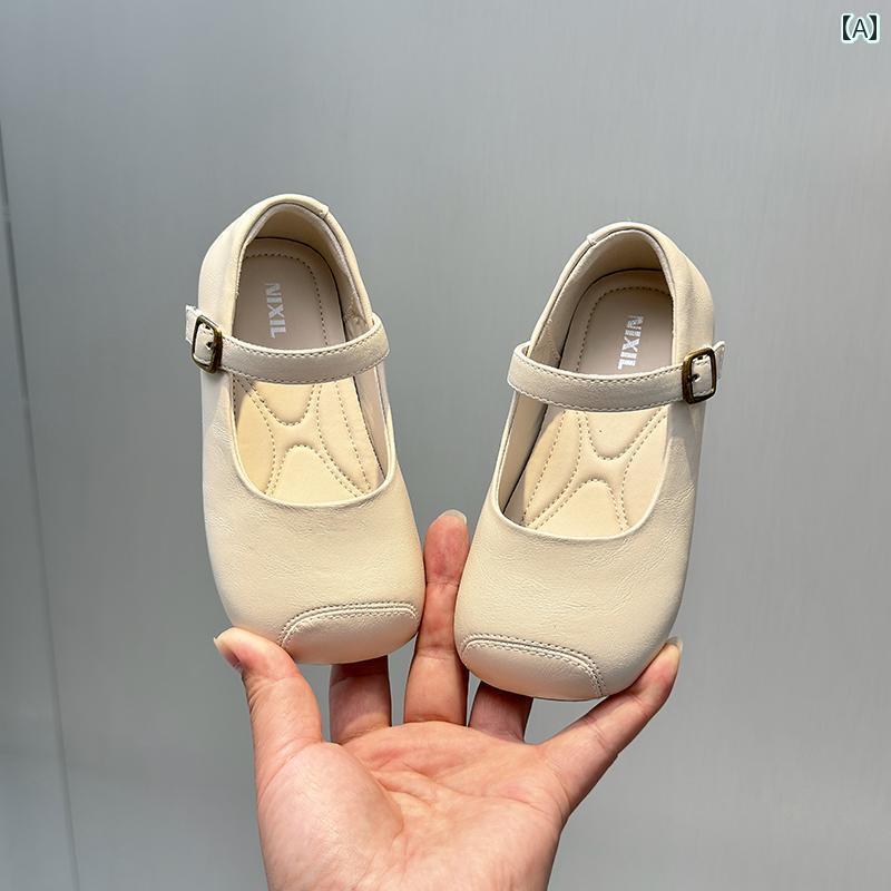 キッズ 子供 靴 子供用 レザーシューズ 牛革 ソフト ソール 浅口 女の子 プリンセス シューズな スタイル ベビー スクエア 口 シングル シューズ
