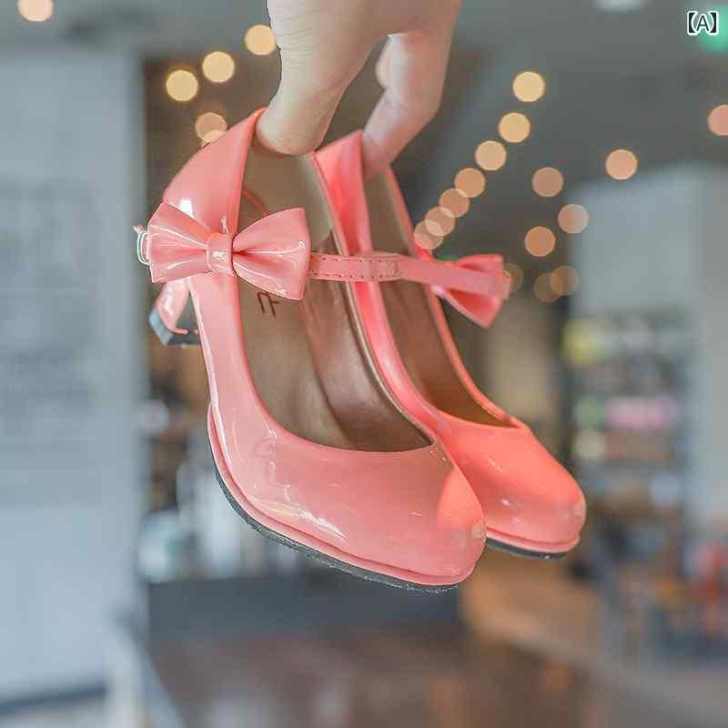 キッズ 子供 靴 Belle 女の子 ハイヒール 子供用 レザーシューズ リトル プリンセス シングル シューズ レッド ガール パフォーマンス キャットウォーク パブリック