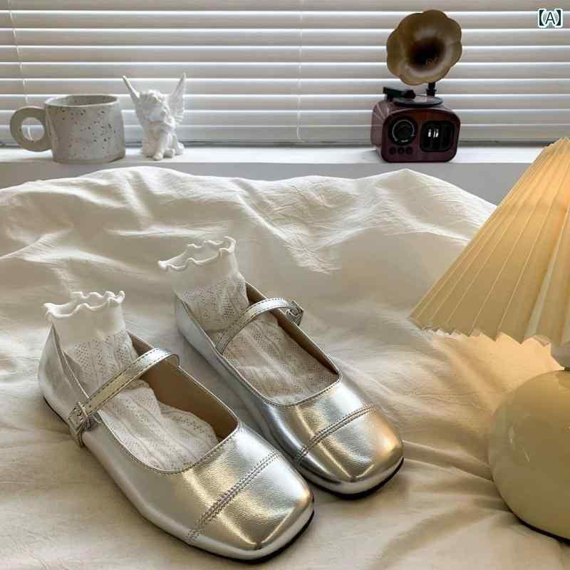 キッズ 子供 靴 女の子 革靴 2024 シルバー メリージェーン ソフト ソール ダンス シューズ 中大 サイ..