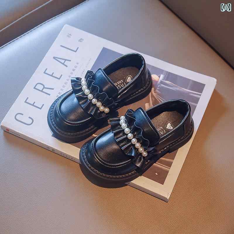 キッズ 子供 靴 女の子 革靴 黒 2025 春の 子供 靴 小さい プリンセス シューズ シングル 豆 丸 頭
