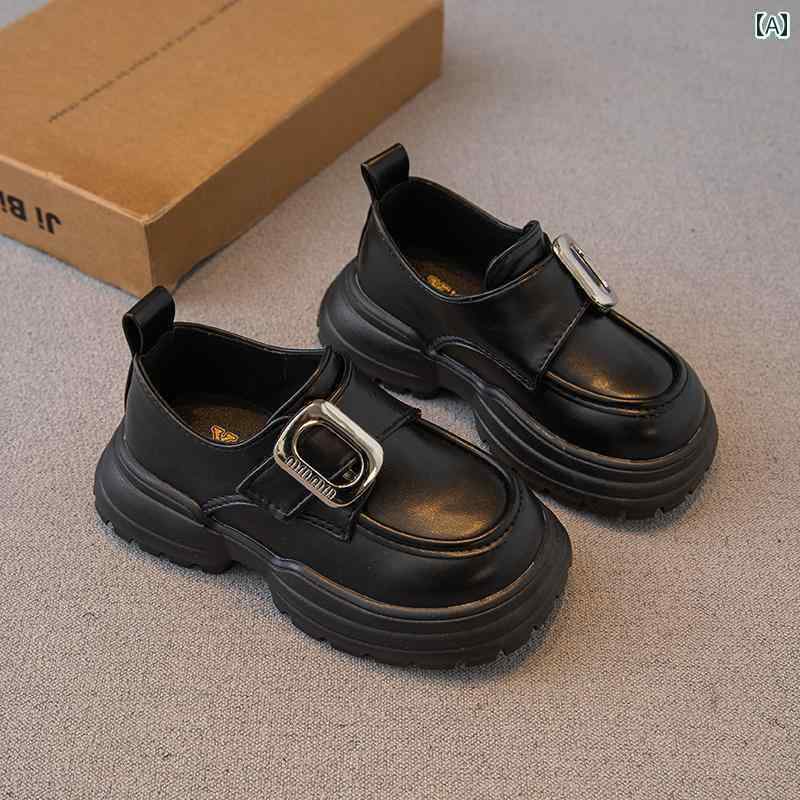 キッズ 子供 靴 女の子 革靴 2024 春秋 子供 靴 プリンセス シューズ ローファー シングル ソフト ソール ブラック スタイリッシュ