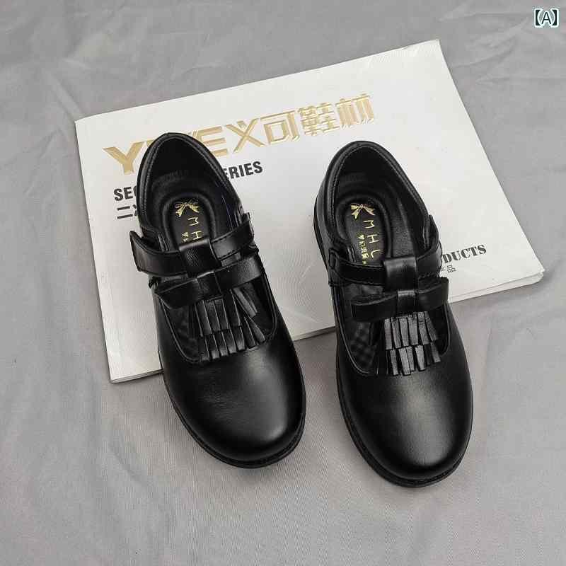 子供 靴 かわいい 子供用 黒 革靴 女の子 タッセル プリンセス シューズ 2025 春秋 ソフト ソール レザーシューズ 夏