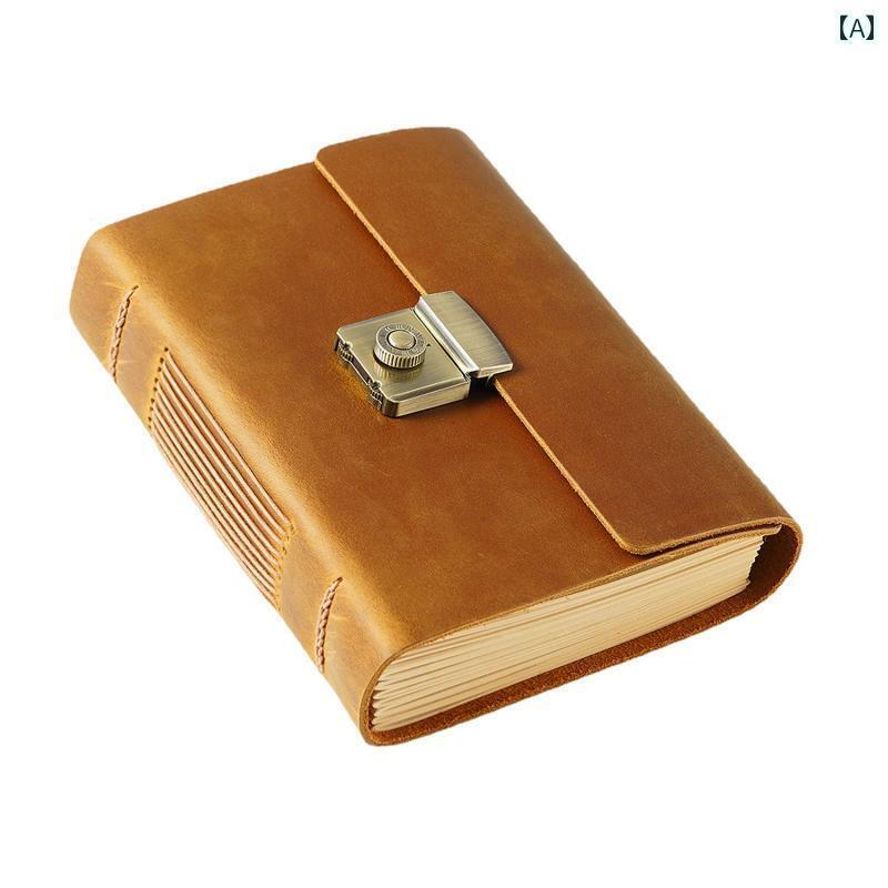 インテリア オブジェ おしゃれ A 6 革 コード ブック メモ 帳 日記 レトロ第一層 牛革 ロック バックル..