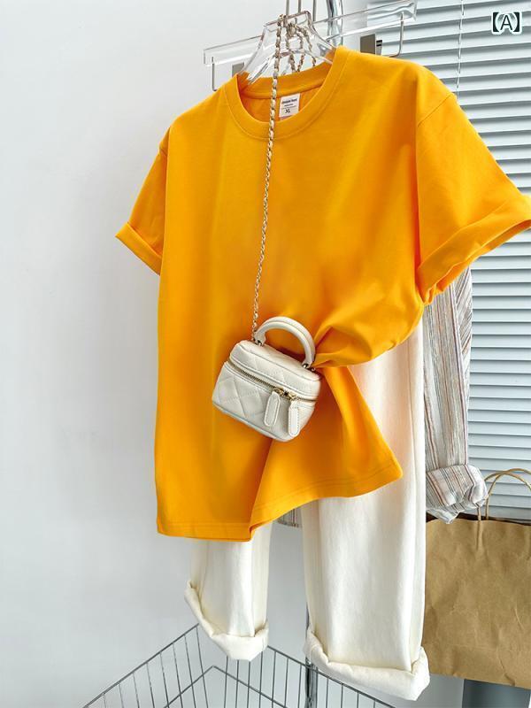 レディース トップス ジンジャー 半袖 Tシャツ レディース 夏 2025 韓国 ゆったり 無地 ラウンドネック..