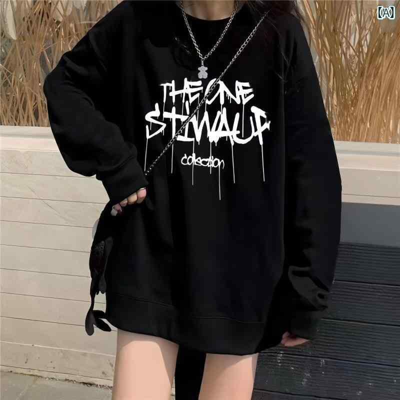 レディース トップス 綿 ラウンドネック スウェットシャツ 女性用 2024秋冬 裏起毛 厚手 中学生 高校生..