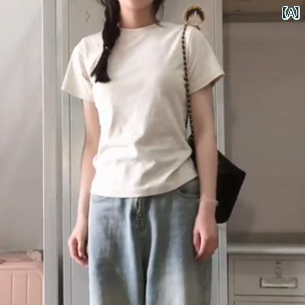 レディース トップス ストレート ショルダー レディース Tシャツ 半袖 夏 2025 スリム アメリカン レト..