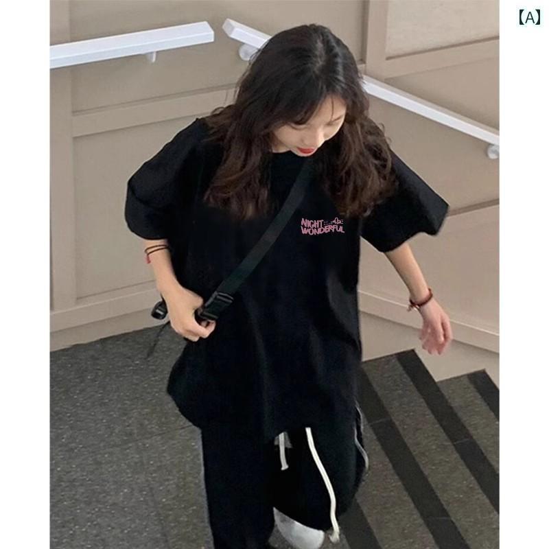 レディース トップス 女性用 半袖 Tシャツ 2025夏 トップ ブラック ストレート ショルダー