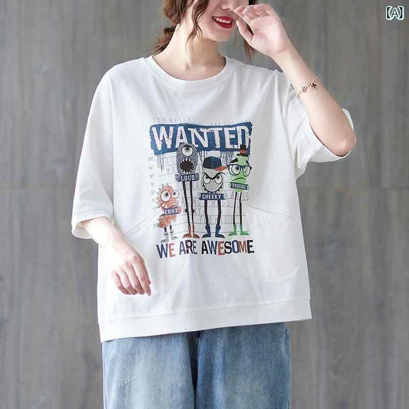 レディース トップス 小さい の プリント ラウンドネック 半袖 Tシャツ レディース 夏 大きいサイズ ゆ..