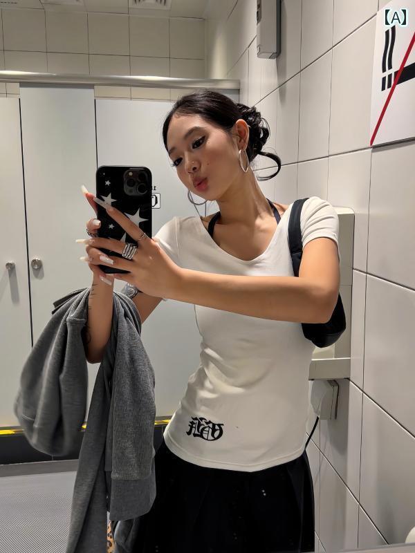 レディース トップス F 383 2025 アメリカン レトロ ベーシック シンプル スリムフィット 万能 ベース ..